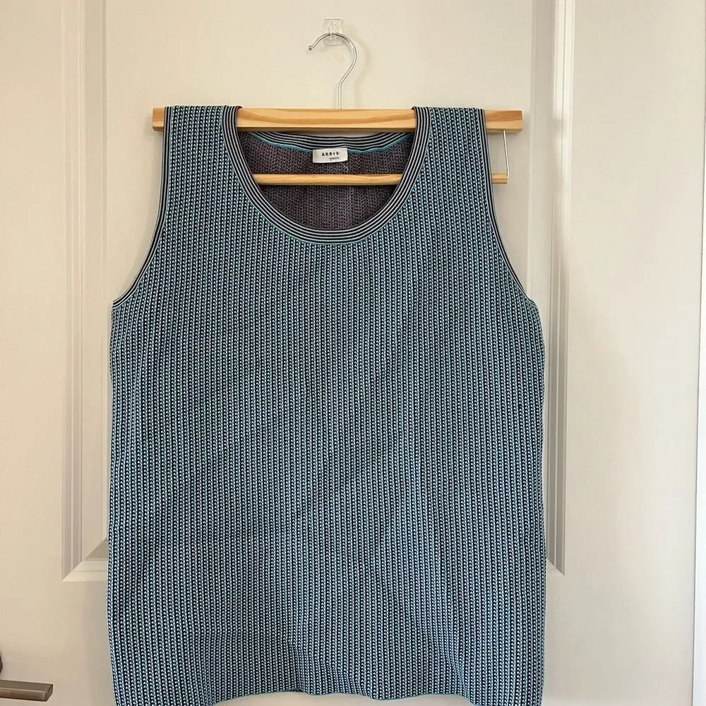 Akris Punto Patterned Teal Tank Top - Picture 2 of 7